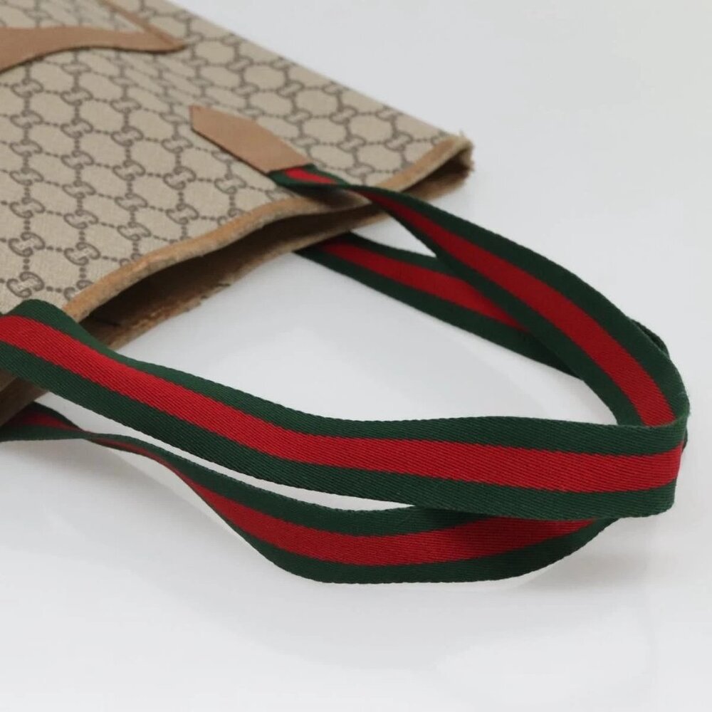 GUCCI GG Plus Supreme Web Sherry Line Tote Bag PVC Beige Gold Auth BA5355 - Picture 8 of 15